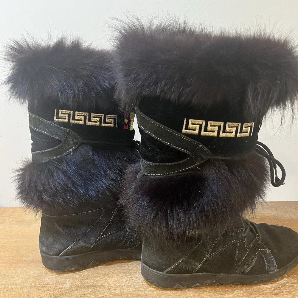 VTG 90s Tecnica Skandia Fur Apres Ski Mukluk Boots Italy Goat Hair Women 8 EU 39